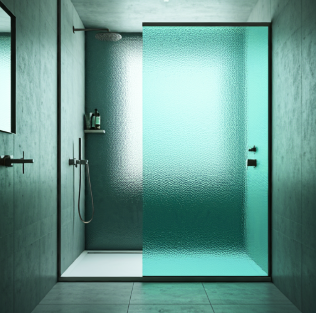 Turquoise Green Glass Shower Doors